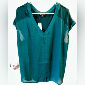 Very pretty teal color.  Helina Mixed Material Blouse